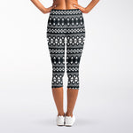 Black And White Tribal Geometric Print Women's Capri Leggings