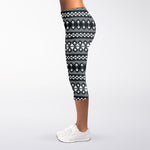 Black And White Tribal Geometric Print Women's Capri Leggings