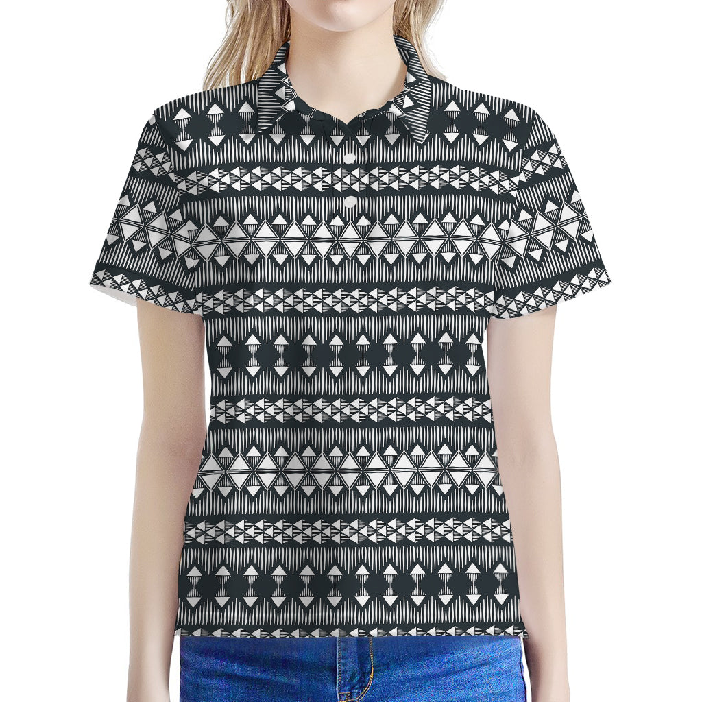 Black And White Tribal Geometric Print Women's Polo Shirt