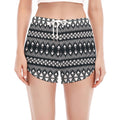 Black And White Tribal Geometric Print Women's Split Running Shorts