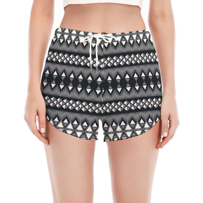Black And White Tribal Geometric Print Women's Split Running Shorts