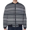 Black And White Tribal Geometric Print Zip Sleeve Bomber Jacket