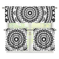 Black And White Tribal Mandala Print 3 Piece Kitchen Curtains