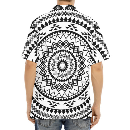 Black And White Tribal Mandala Print Aloha Shirt