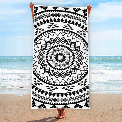 Black And White Tribal Mandala Print Beach Towel