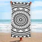 Black And White Tribal Mandala Print Beach Towel