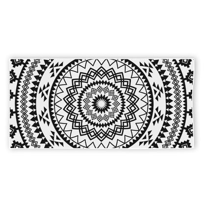 Black And White Tribal Mandala Print Beach Towel