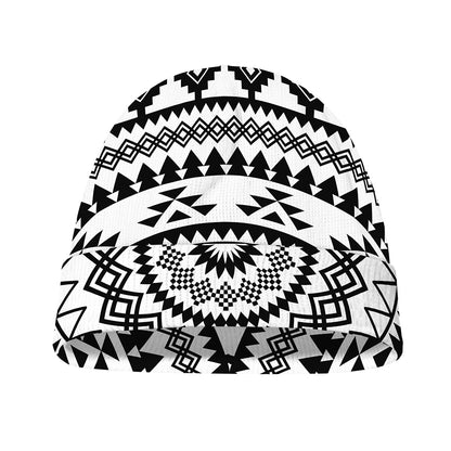 Black And White Tribal Mandala Print Beanie