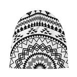 Black And White Tribal Mandala Print Beanie