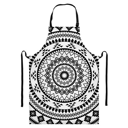 Black And White Tribal Mandala Print Bib Apron With Pocket
