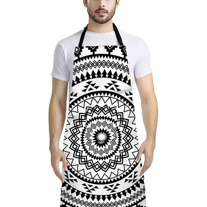 Black And White Tribal Mandala Print Bib Apron With Pocket
