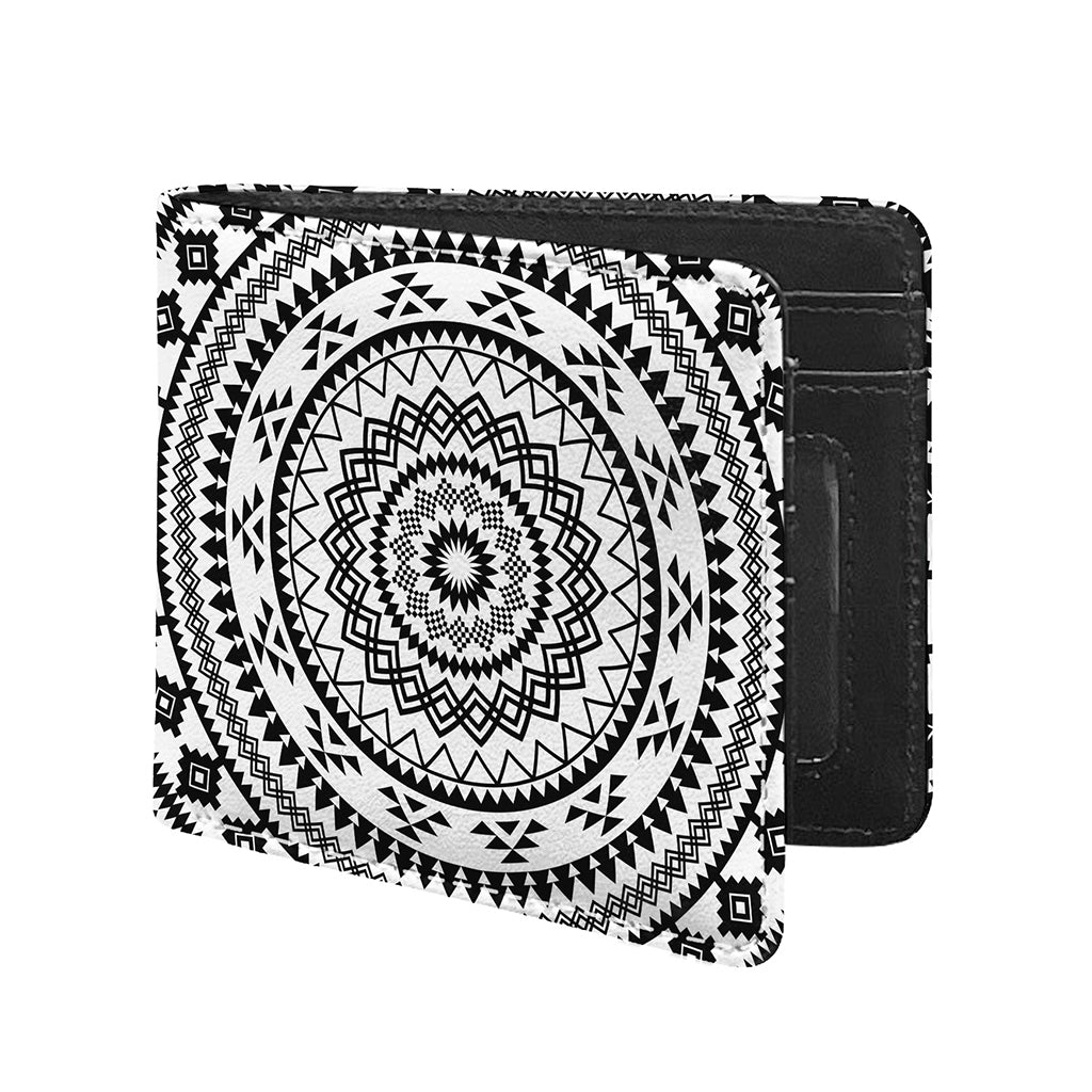 Black And White Tribal Mandala Print Bifold Wallet