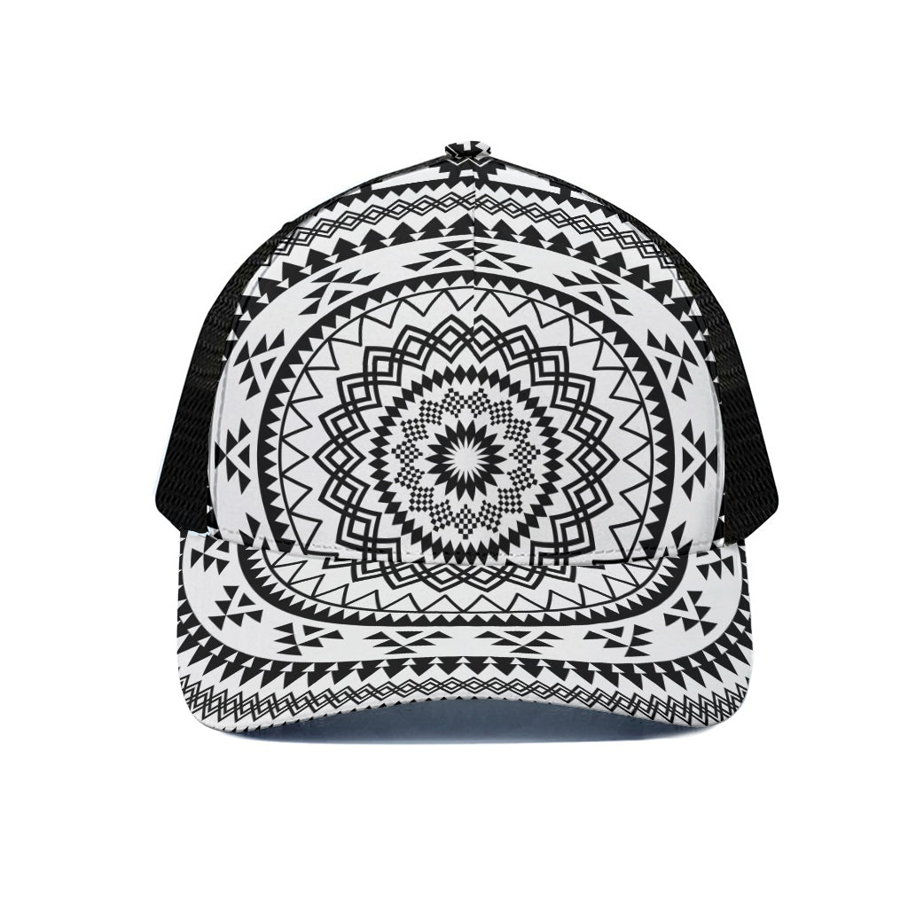 Black And White Tribal Mandala Print Black Mesh Trucker Cap