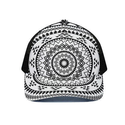 Black And White Tribal Mandala Print Black Mesh Trucker Cap