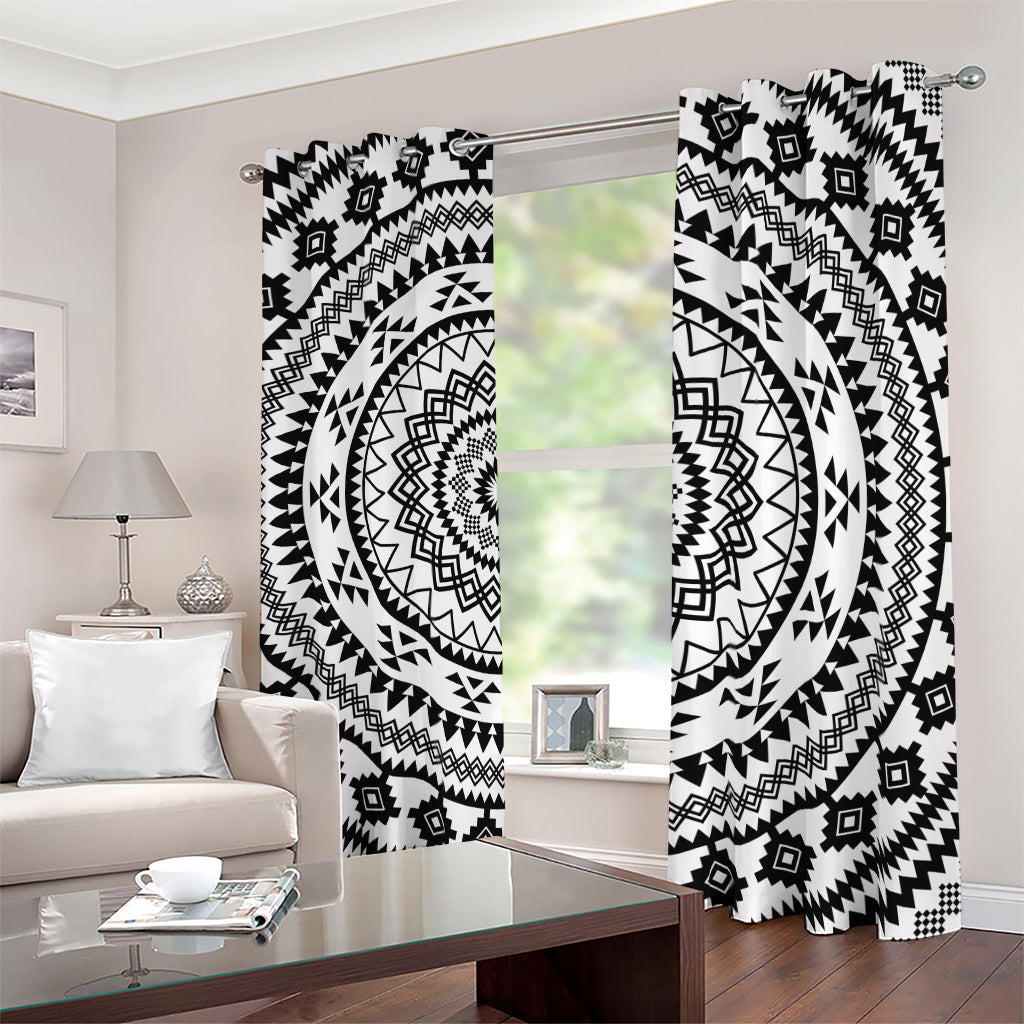 Black And White Tribal Mandala Print Blackout Grommet Curtains