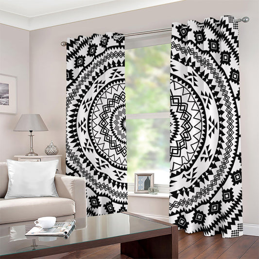Black And White Tribal Mandala Print Blackout Grommet Curtains
