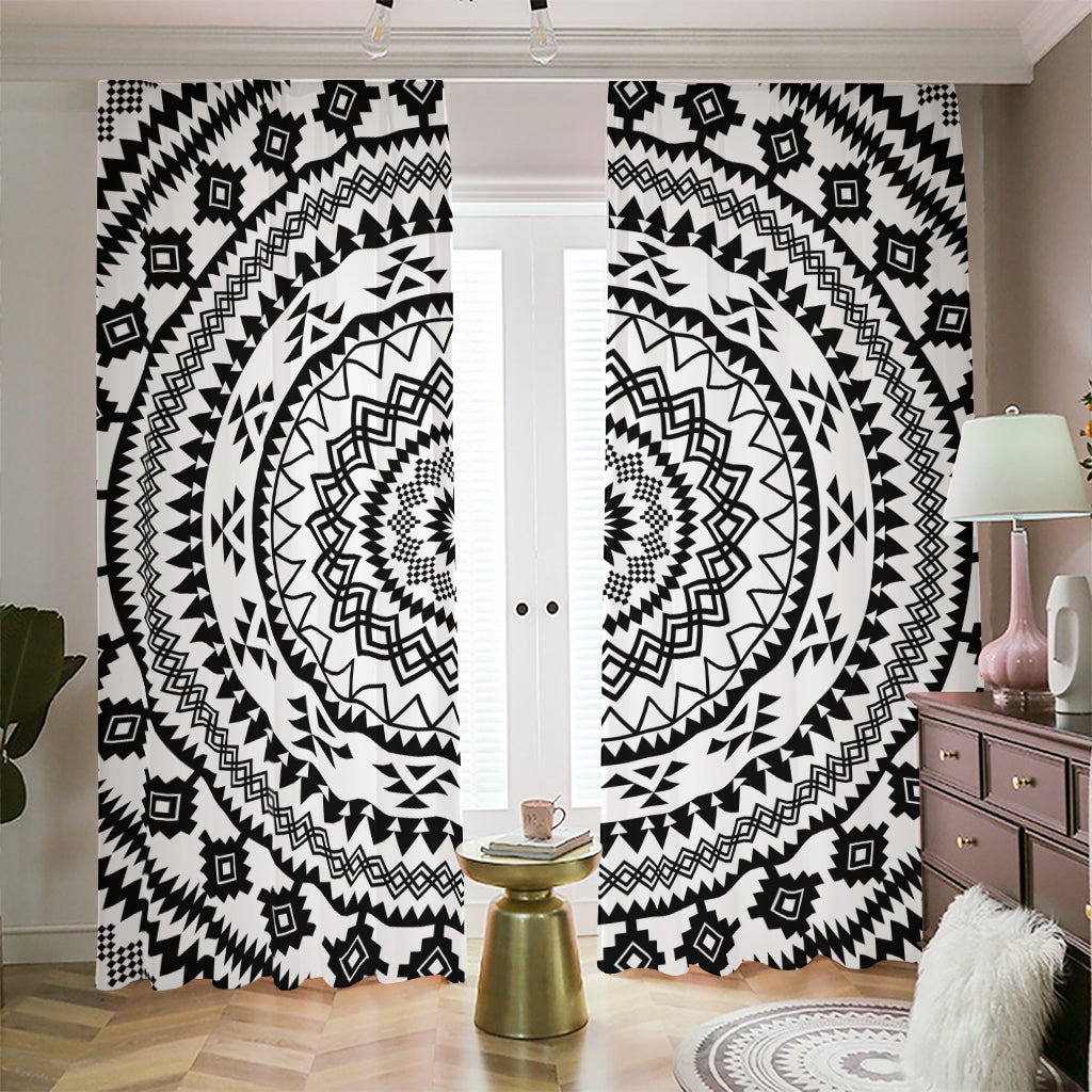 Black And White Tribal Mandala Print Blackout Pencil Pleat Curtains