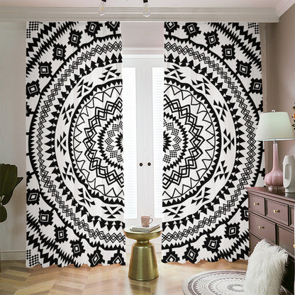 Black And White Tribal Mandala Print Blackout Pencil Pleat Curtains
