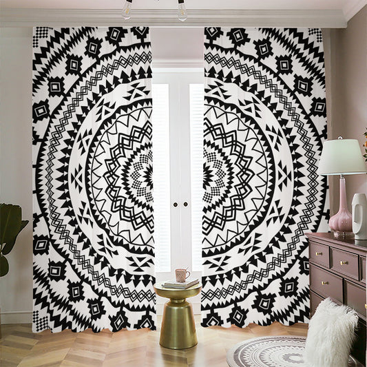 Black And White Tribal Mandala Print Blackout Pencil Pleat Curtains