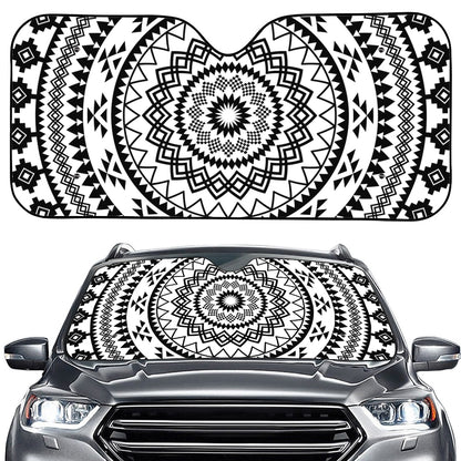 Black And White Tribal Mandala Print Car Windshield Sun Shade