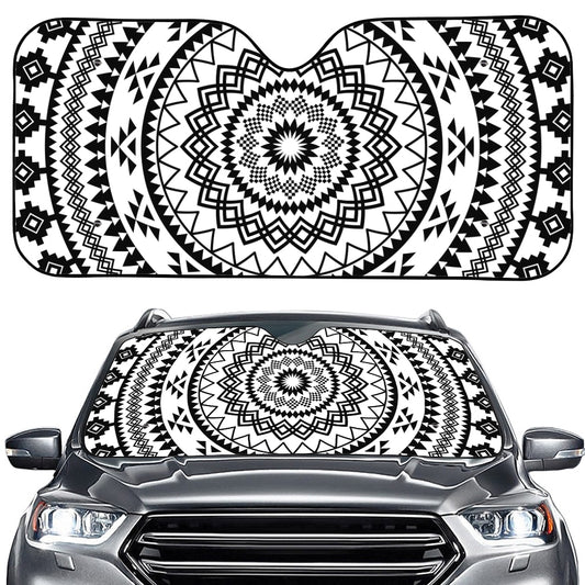 Black And White Tribal Mandala Print Car Windshield Sun Shade