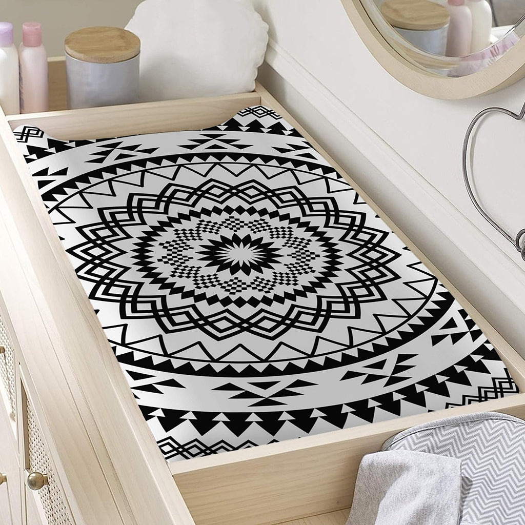 Black And White Tribal Mandala Print Changing Pad Cover
