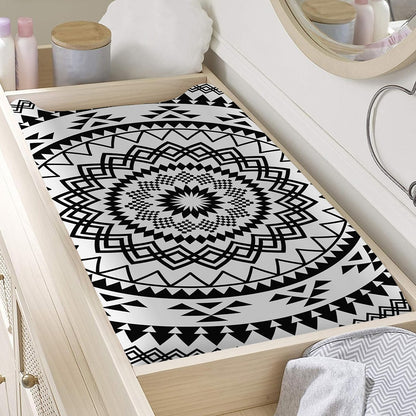 Black And White Tribal Mandala Print Changing Pad Cover