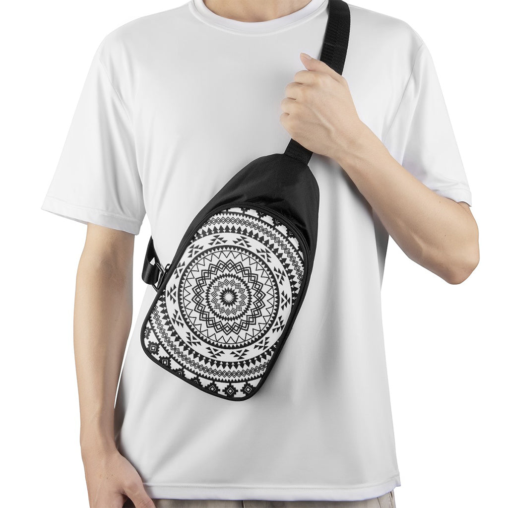 Black And White Tribal Mandala Print Chest Bag