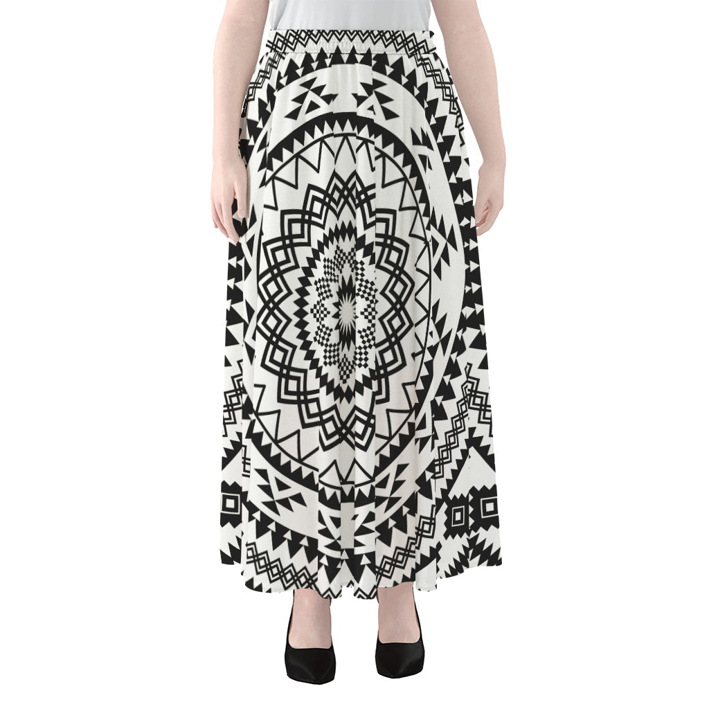 Black And White Tribal Mandala Print Chiffon Maxi Skirt