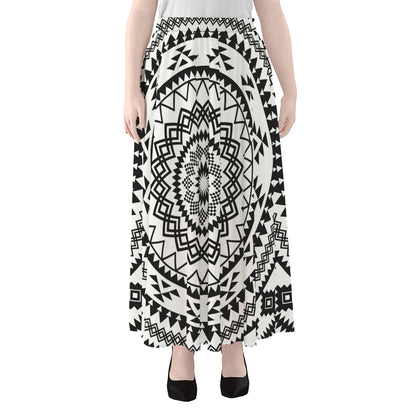 Black And White Tribal Mandala Print Chiffon Maxi Skirt