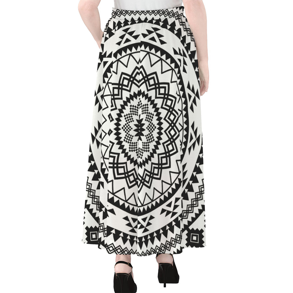 Black And White Tribal Mandala Print Chiffon Maxi Skirt
