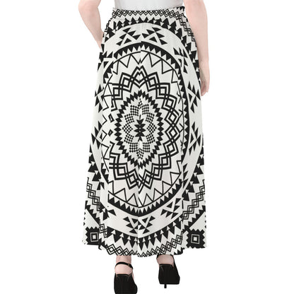 Black And White Tribal Mandala Print Chiffon Maxi Skirt