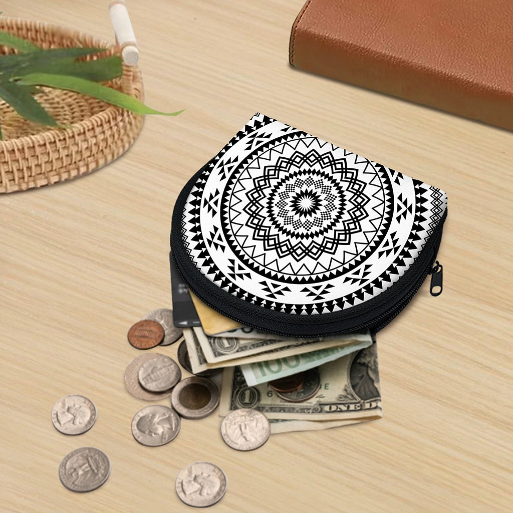 Black And White Tribal Mandala Print Coin Purse