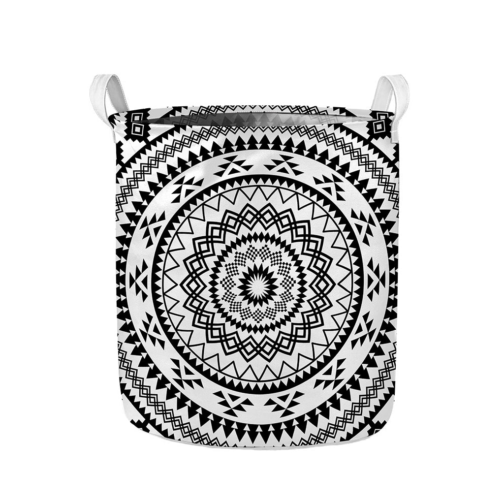 Black And White Tribal Mandala Print Collapsible Laundry Basket