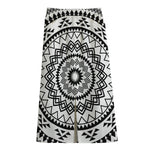 Black And White Tribal Mandala Print Cotton Front Slit Maxi Skirt