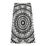 Black And White Tribal Mandala Print Cotton Front Slit Maxi Skirt