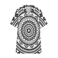 Black And White Tribal Mandala Print Cotton Hawaiian Shirt