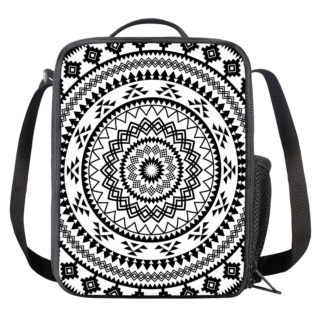 Black And White Tribal Mandala Print Crossbody Lunch Bag