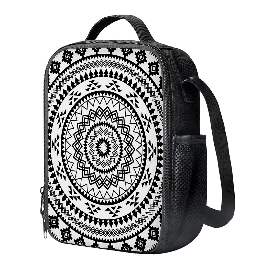 Black And White Tribal Mandala Print Crossbody Lunch Bag