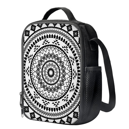 Black And White Tribal Mandala Print Crossbody Lunch Bag