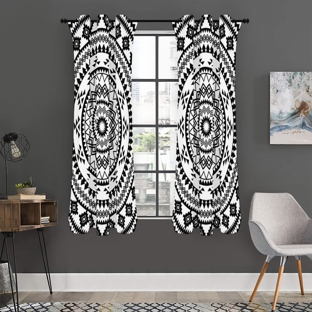 Black And White Tribal Mandala Print Curtain