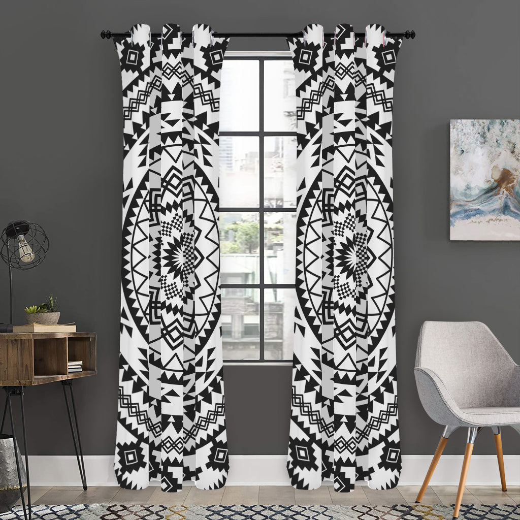 Black And White Tribal Mandala Print Curtain