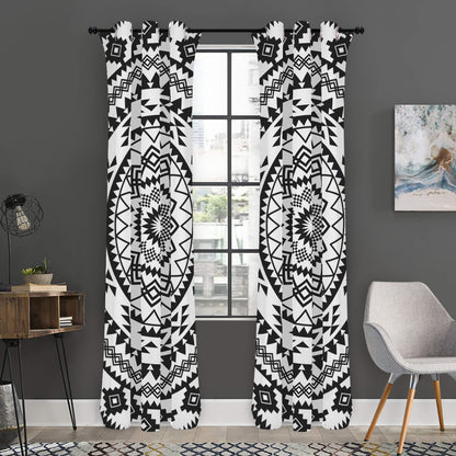 Black And White Tribal Mandala Print Curtain