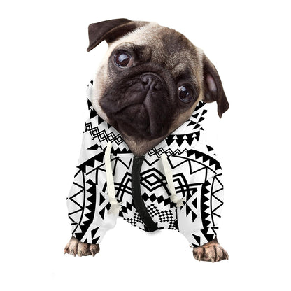 Black And White Tribal Mandala Print Dog Zip Up Hoodie