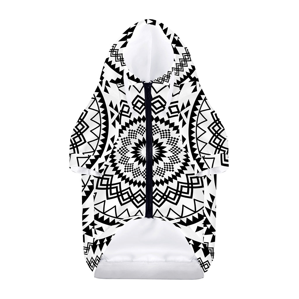 Black And White Tribal Mandala Print Dog Zip Up Hoodie