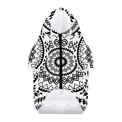 Black And White Tribal Mandala Print Dog Zip Up Hoodie