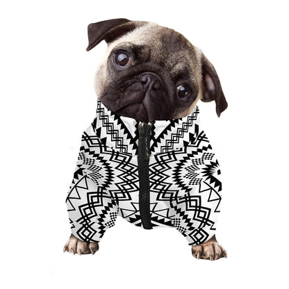 Black And White Tribal Mandala Print Dog Zip Up Jacket