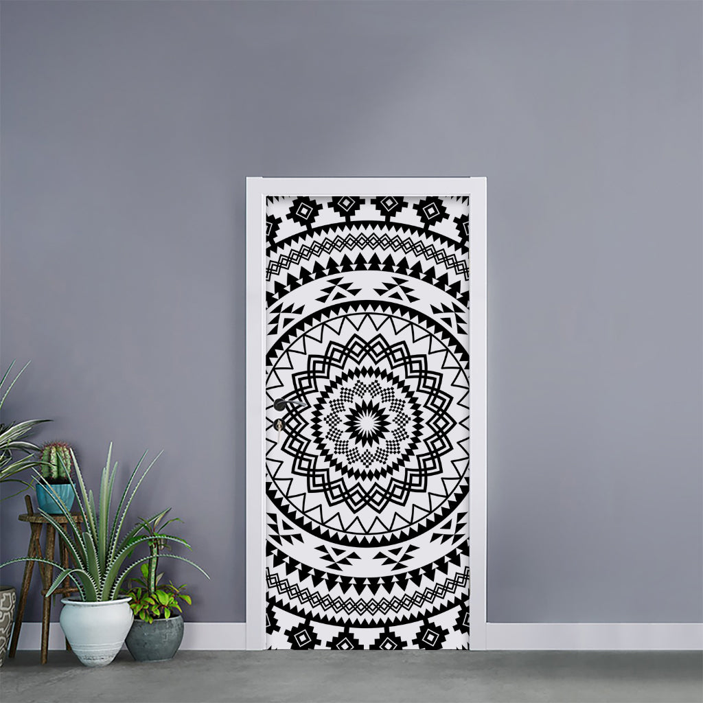 Black And White Tribal Mandala Print Door Sticker