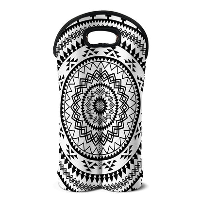 Black And White Tribal Mandala Print Double Neoprene Wine Tote