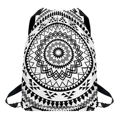 Black And White Tribal Mandala Print Drawstring Backpack